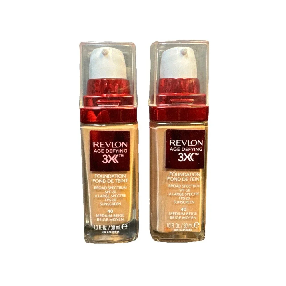 Pack 2 REVLON Age Defying 3X Foundation MEDIUM BEIGE 40, 1 Fl oz/30ML, EXP - Picture 1 of 3